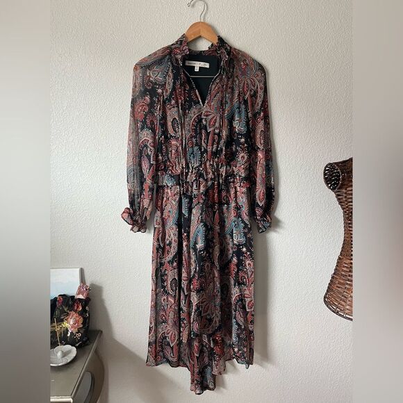 Banana Republic X Olivia Palermo 100% silk paisley highlow midi tie neck SP - Picture 3 of 6